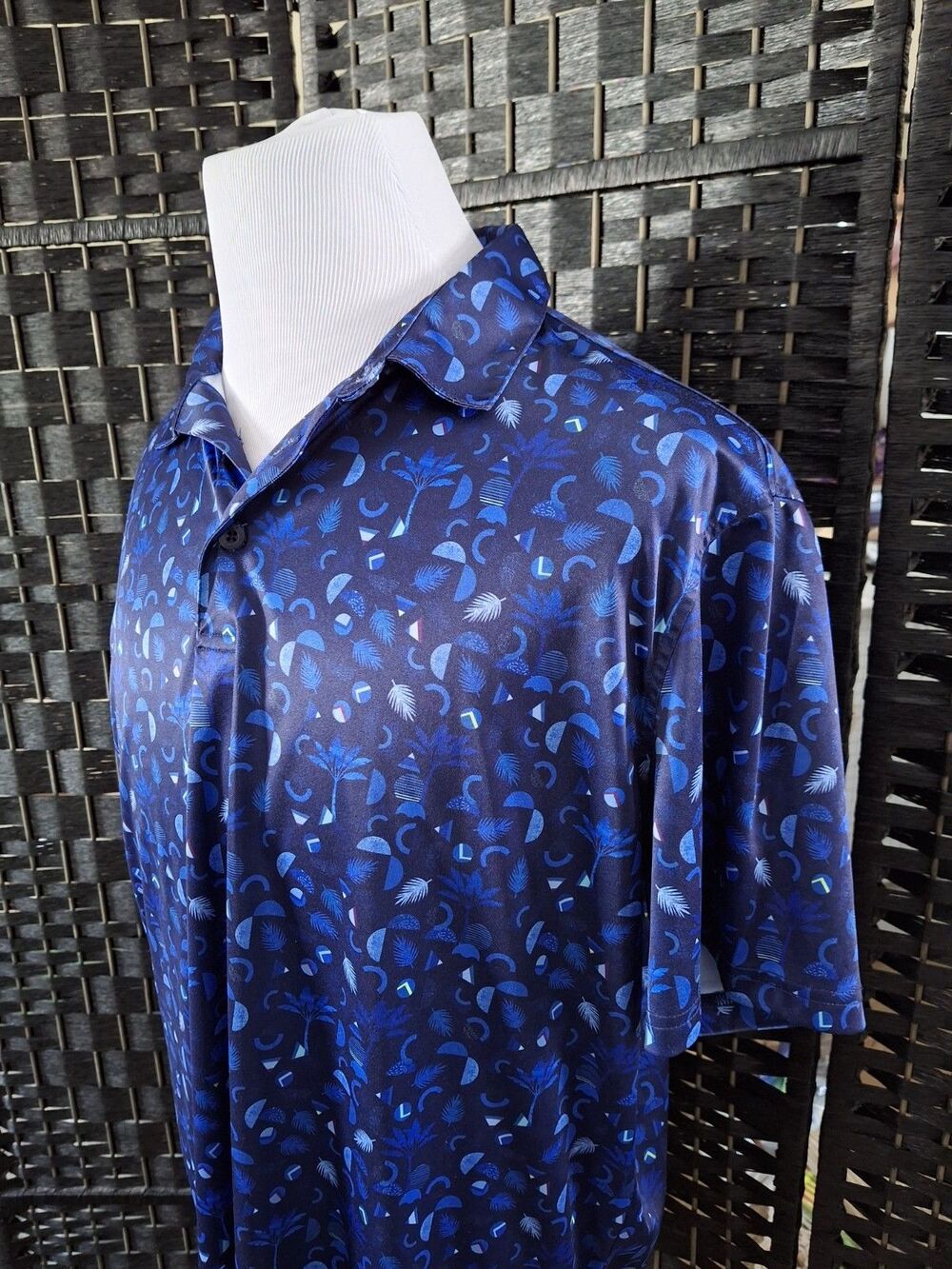 Robert Graham Short Sleeve Polo Shirt Mens 2XL Blue Geometric Abstract Art Bold